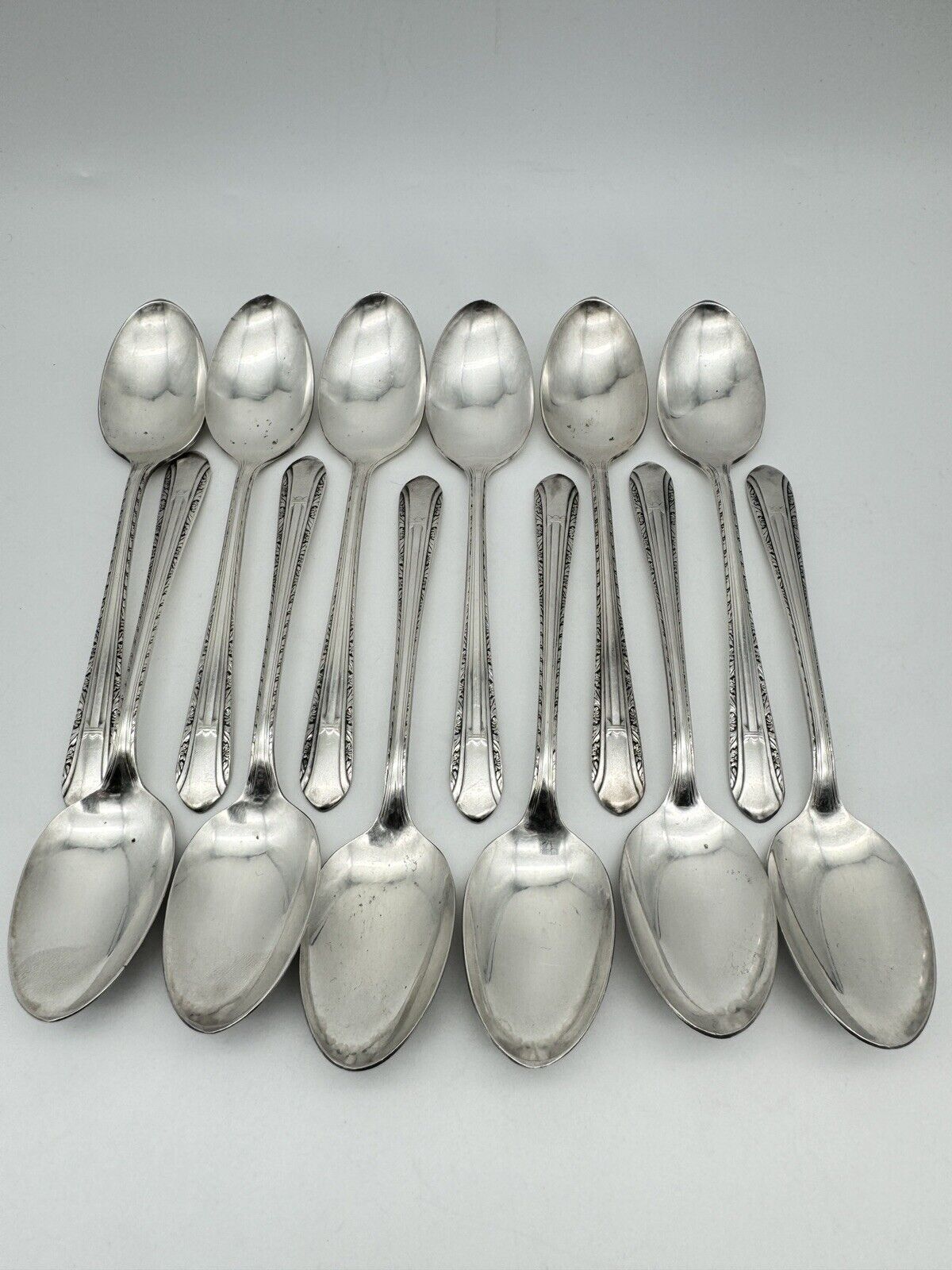 12 ART DECO c1939 REGENT Silver plated Teaspooons Wm. Rogers IS