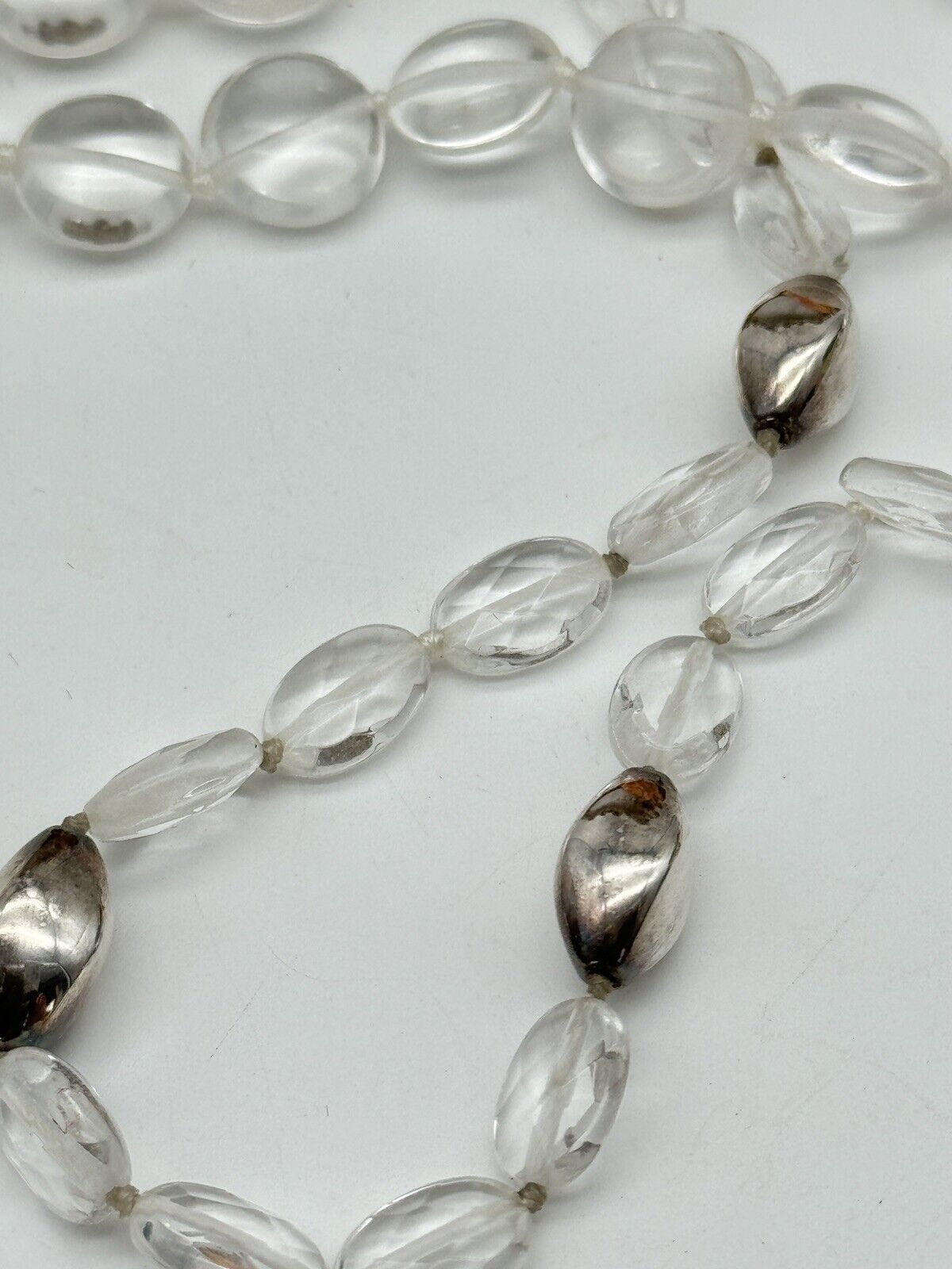 VTG 3 Strand Clear Glass Pool Of Light STYLE  Silvertone Accent Beads 18” + 2”