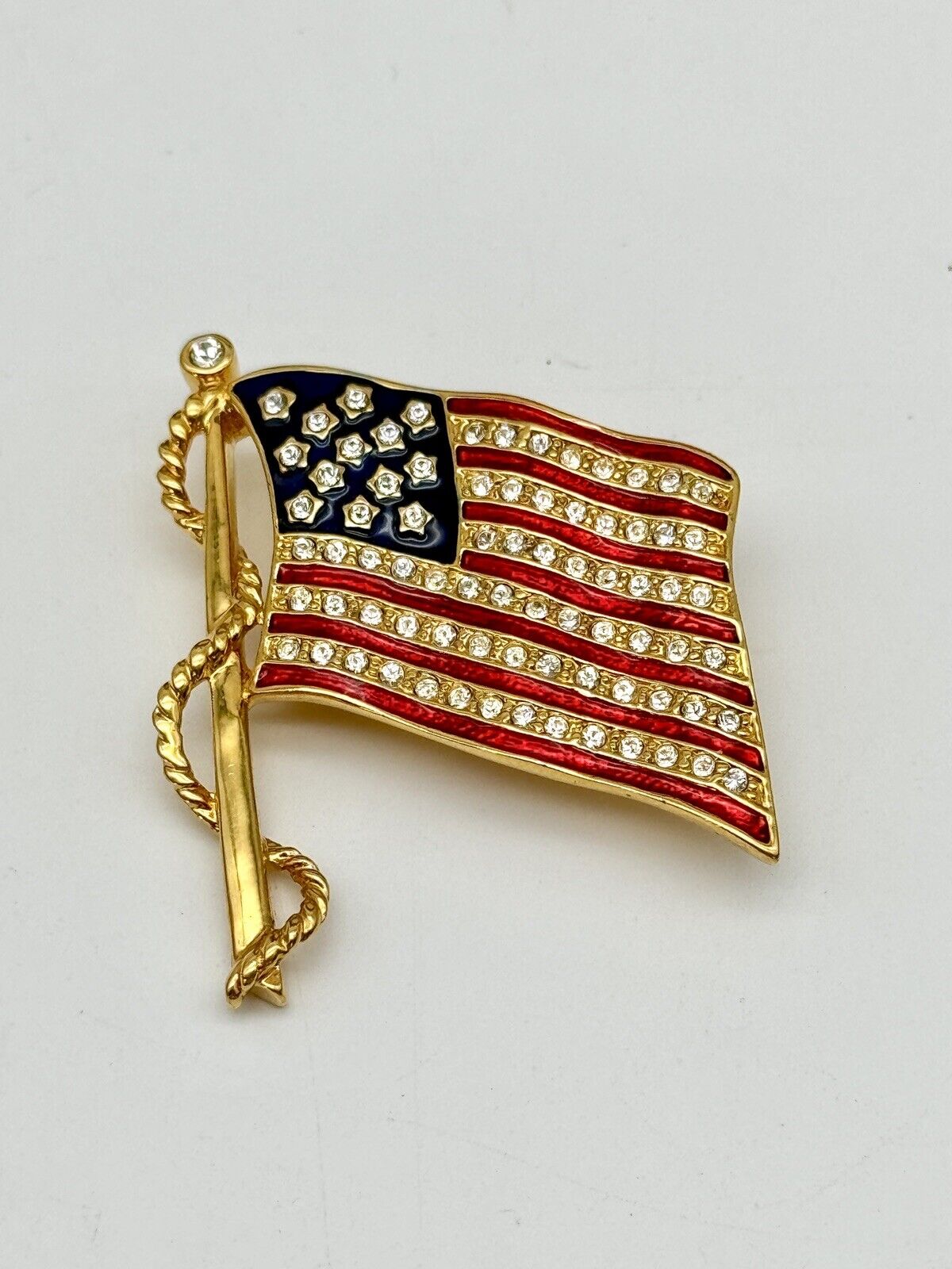 Signed Jackie Kennedy JBK American Flag Brooch Red White Blue Vintage