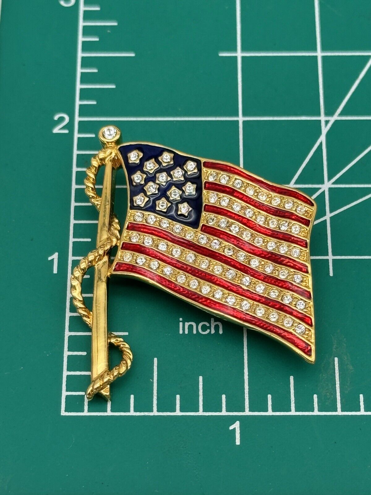 Signed Jackie Kennedy JBK American Flag Brooch Red White Blue Vintage