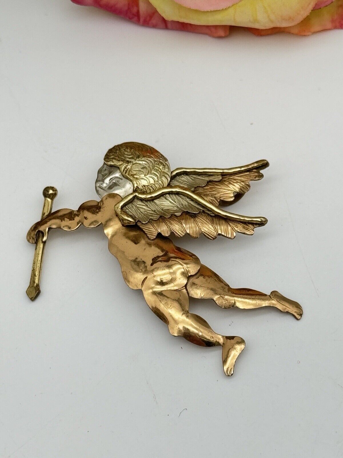 Vintage IXEL Artisan Cherub Brooch Metal Tones Brooch & Pendant