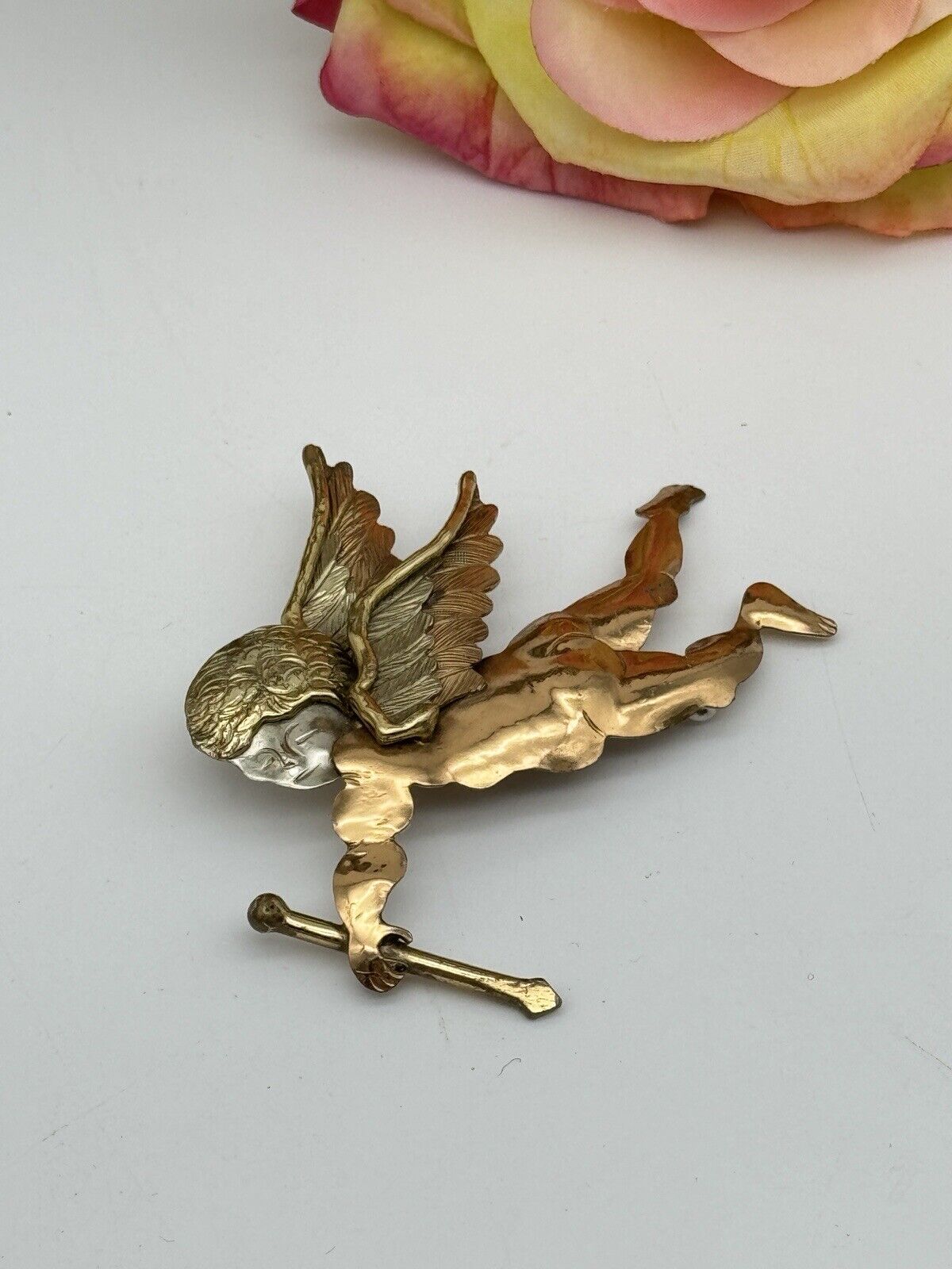 Vintage IXEL Artisan Cherub Brooch Metal Tones Brooch & Pendant