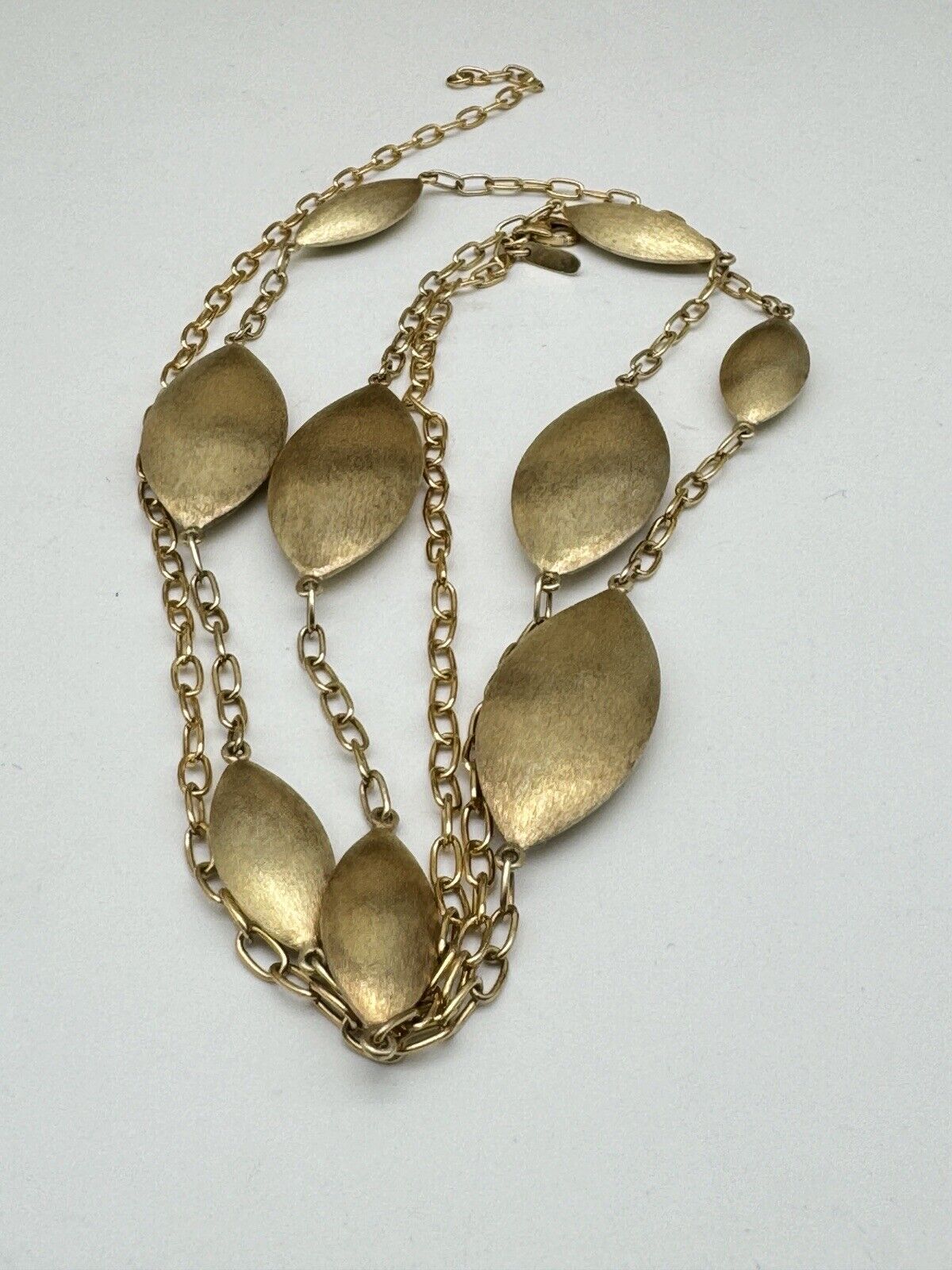 Sterling Silver 925 Gold VERMEIL Marquise Bead 36" Necklace ESTATE QUALITY