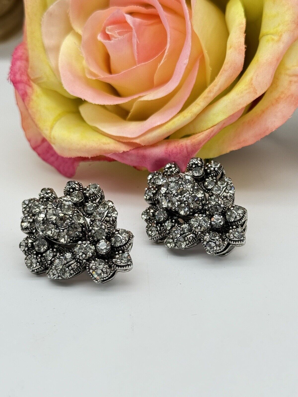 Vintage JHS Pair Rhinesetone Clip On Earrings