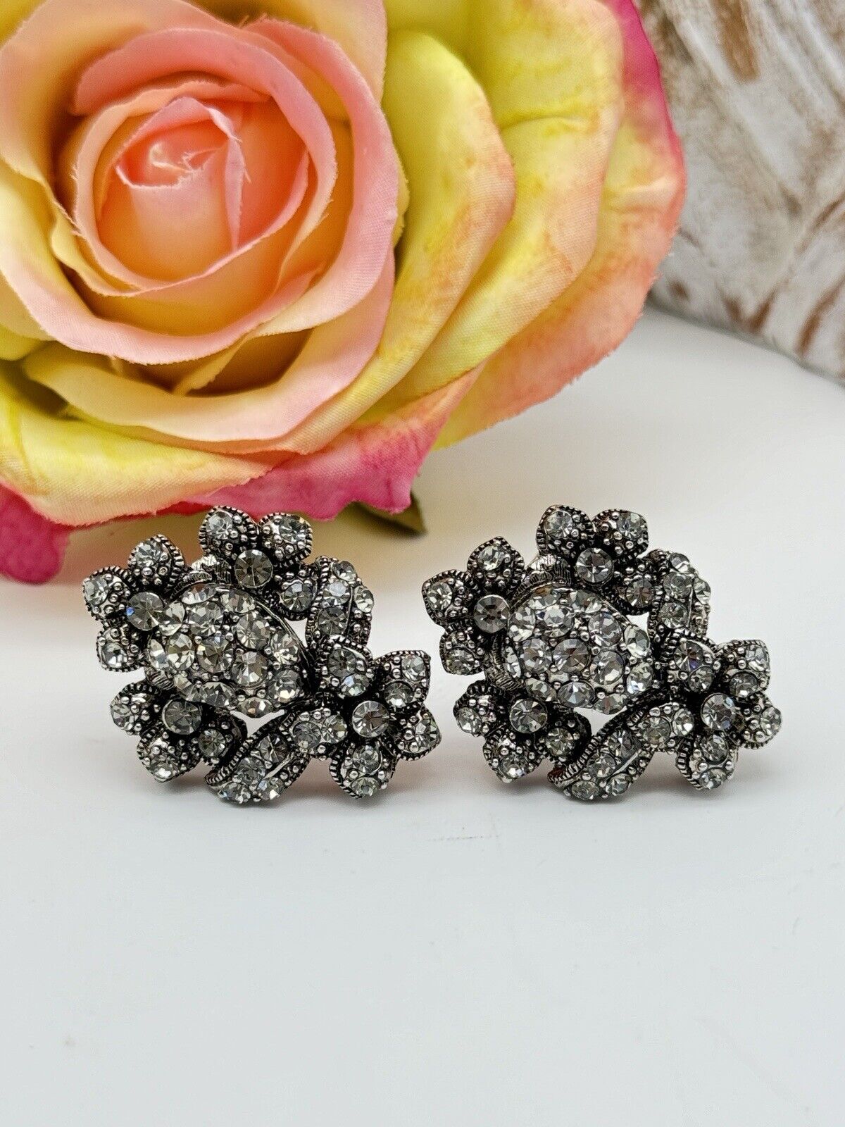 Vintage JHS Pair Rhinesetone Clip On Earrings