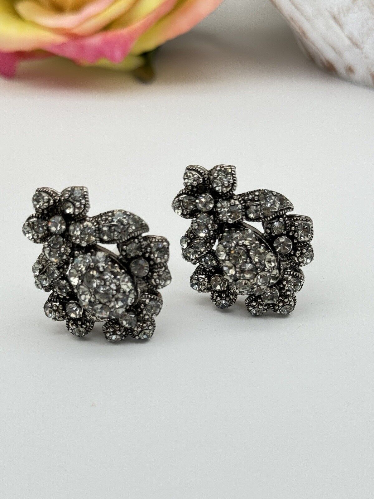 Vintage JHS Pair Rhinesetone Clip On Earrings