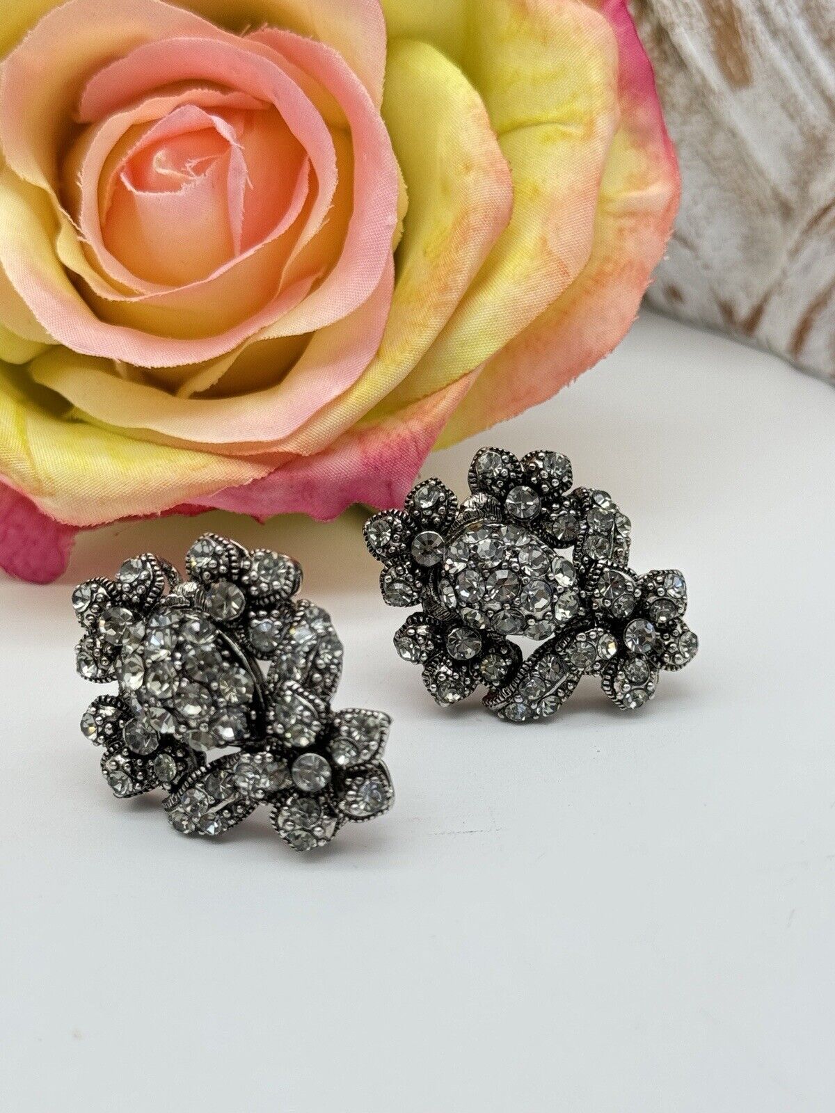 Vintage JHS Pair Rhinesetone Clip On Earrings