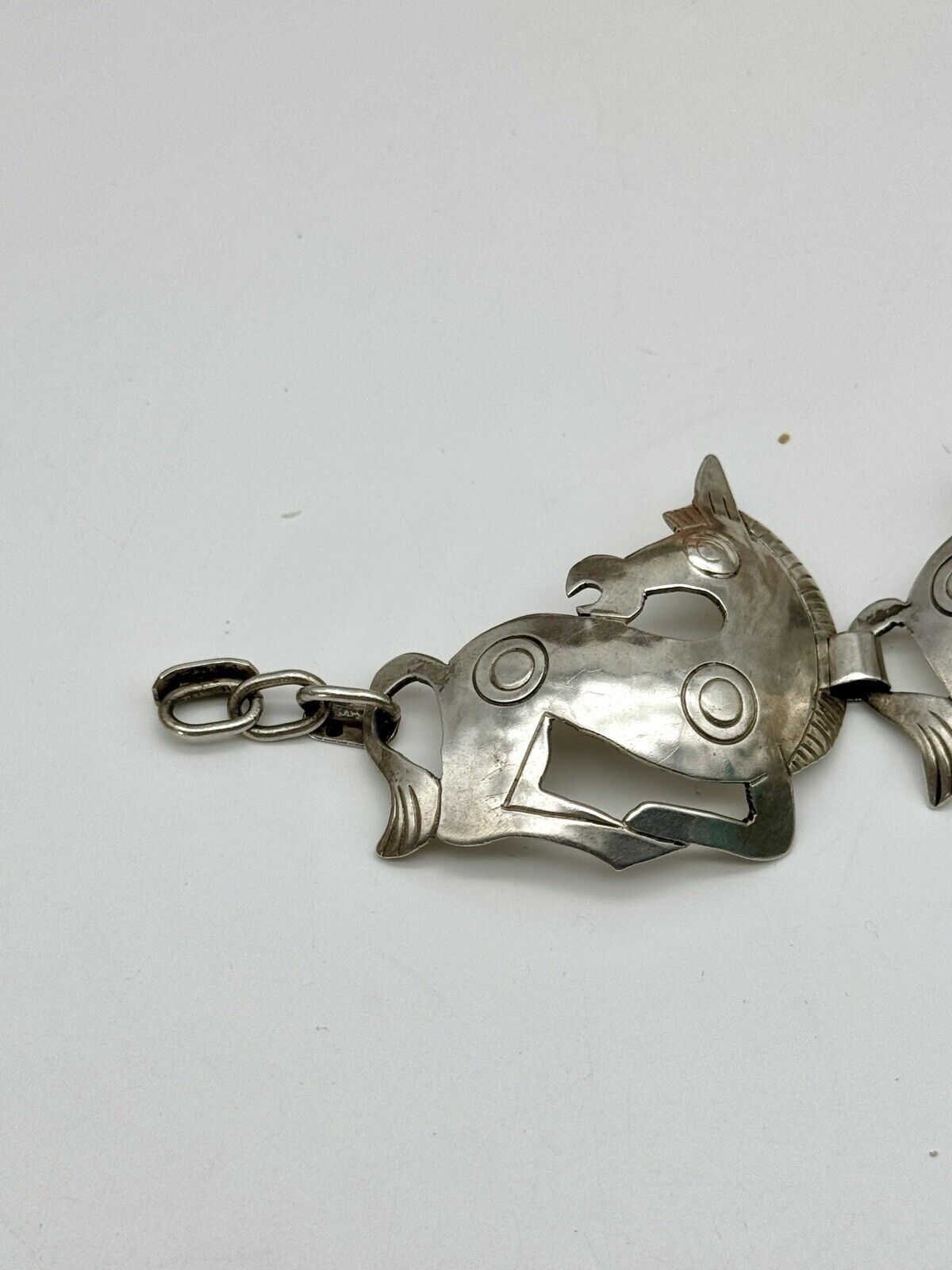 Vintage Horse Modernist STERLING Artisan Bracelet RARE 6.5” Signed EQUESTRIAN 35.1g