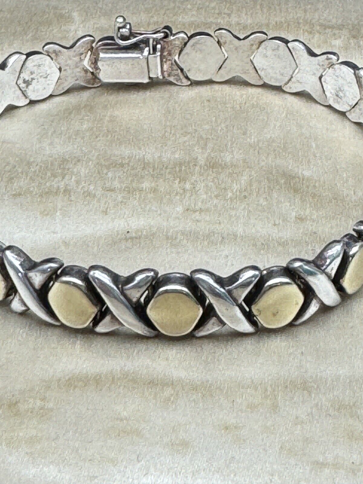 Sterling Silver & Vermeil 925 XO Hugs & Kisses Bracelet  Signed ITALY M