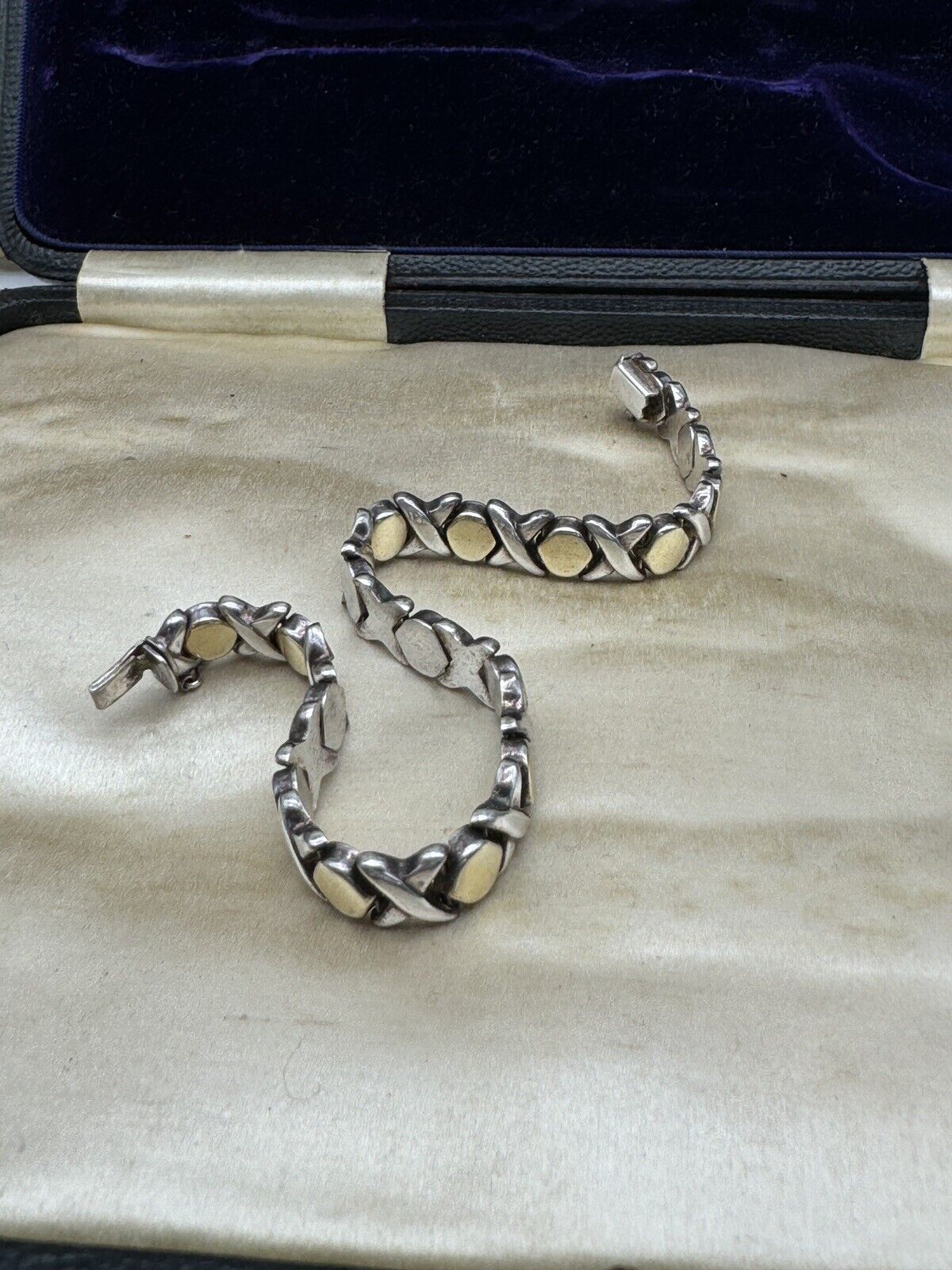 Sterling Silver & Vermeil 925 XO Hugs & Kisses Bracelet  Signed ITALY M