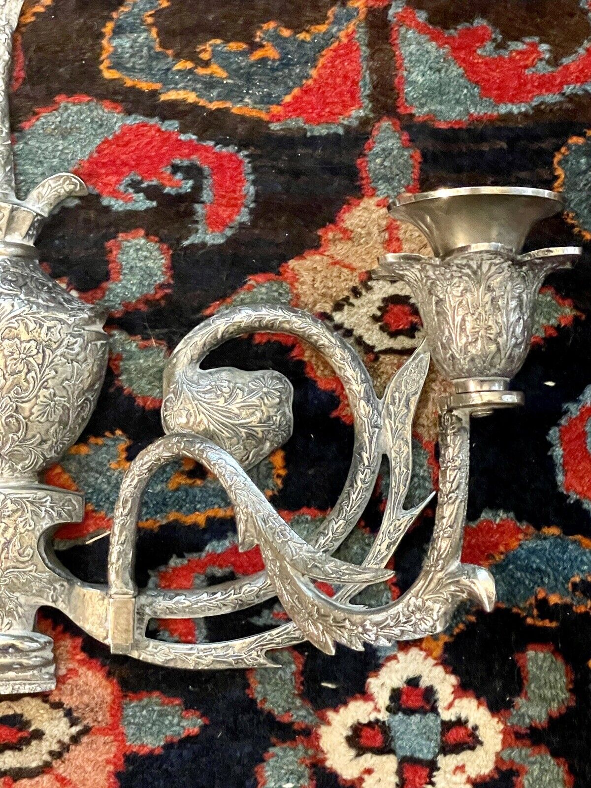 Large Candle Wall Sconces Pair Chased Ornate Hand Crafted Vintage Silverplate