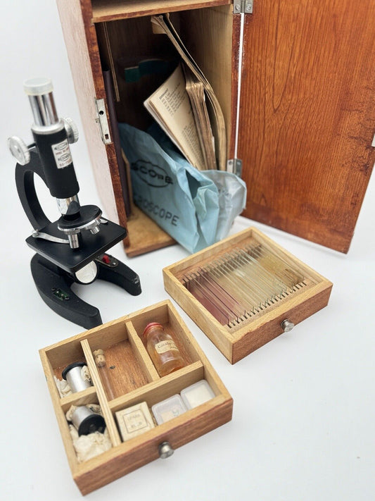 Vintage Scope Microscope In Case With Accessories SCOPE Model 4993 50 X 750X