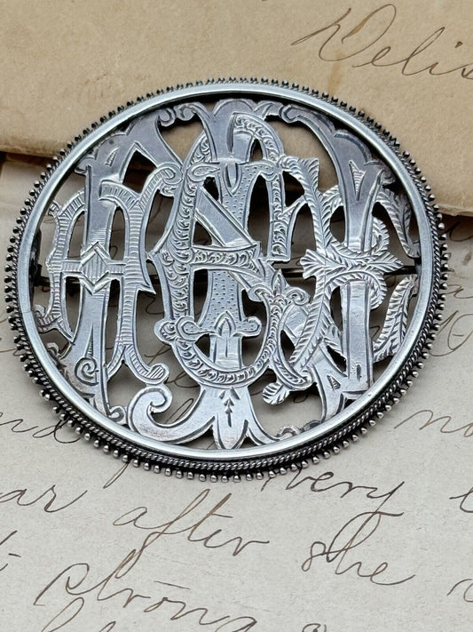 Victorian Silver (Tested) Puzzle Name Brooch ESTATE FIND