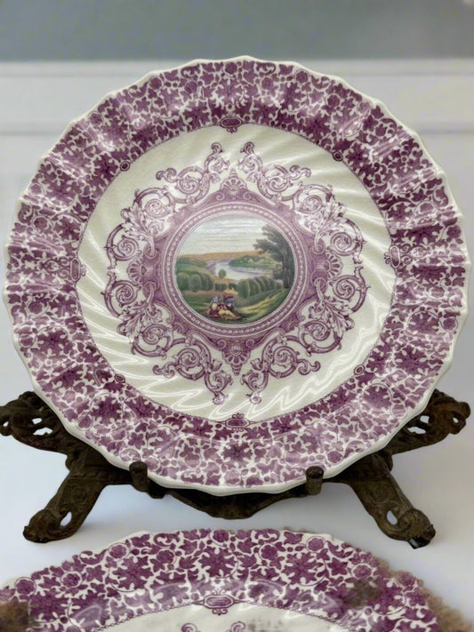 Purple Transferware Copeland SPODE 9” Dinner Plates Set Of 4 Extremely RARE!