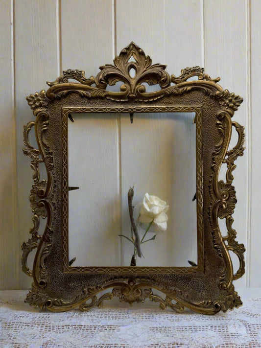 Antique NATIONAL BRASS & IRON WORKS Picture Or Mirror Frame w Stand New Glass