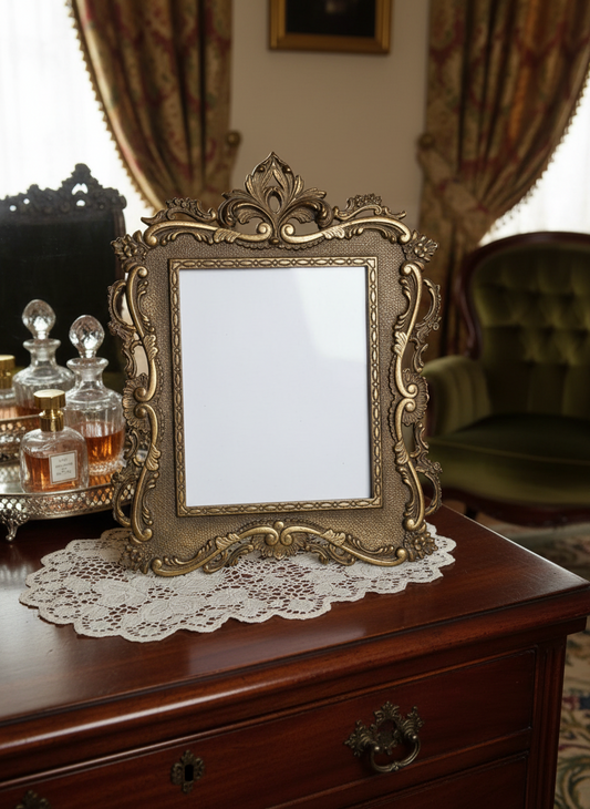 Antique Frame EMPTY NATIONAL BRASS & IRON WORKS Picture Or Mirror with Stand & New Glass