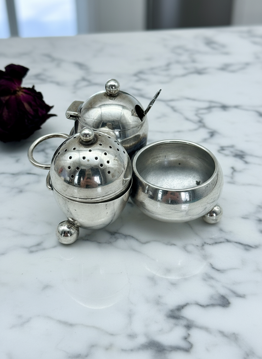 Antique ENGLISH Edwardian Style STERLING Cruet Set Salt, Pepper, Mustard AS IS‼️