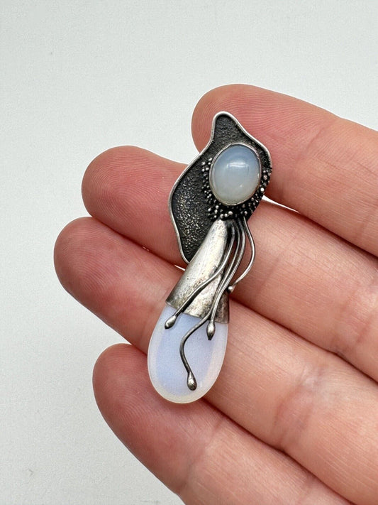 925 Sterling Opaline Glass Pendant VINTAGE