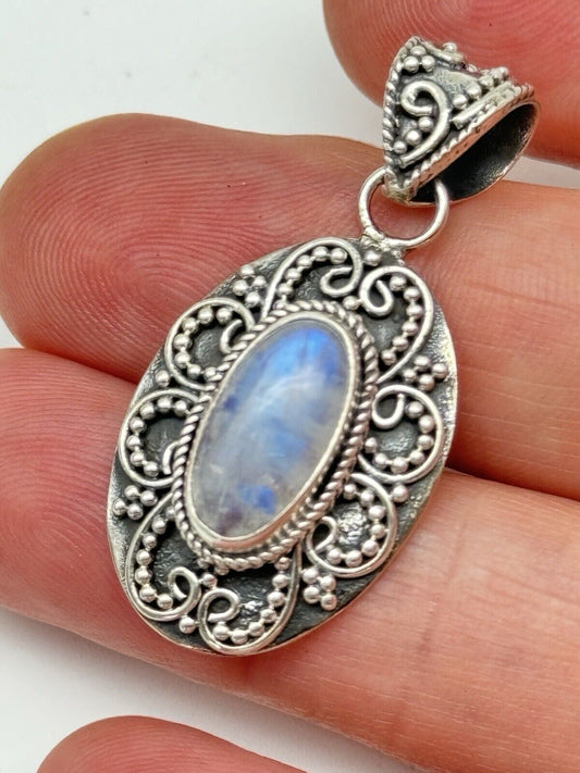 Sterling 925 Pendant With Blue Grey Stone VINTAGE