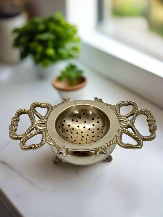 Vintage Silverplate Tea Strainer Bow Motif & Stand