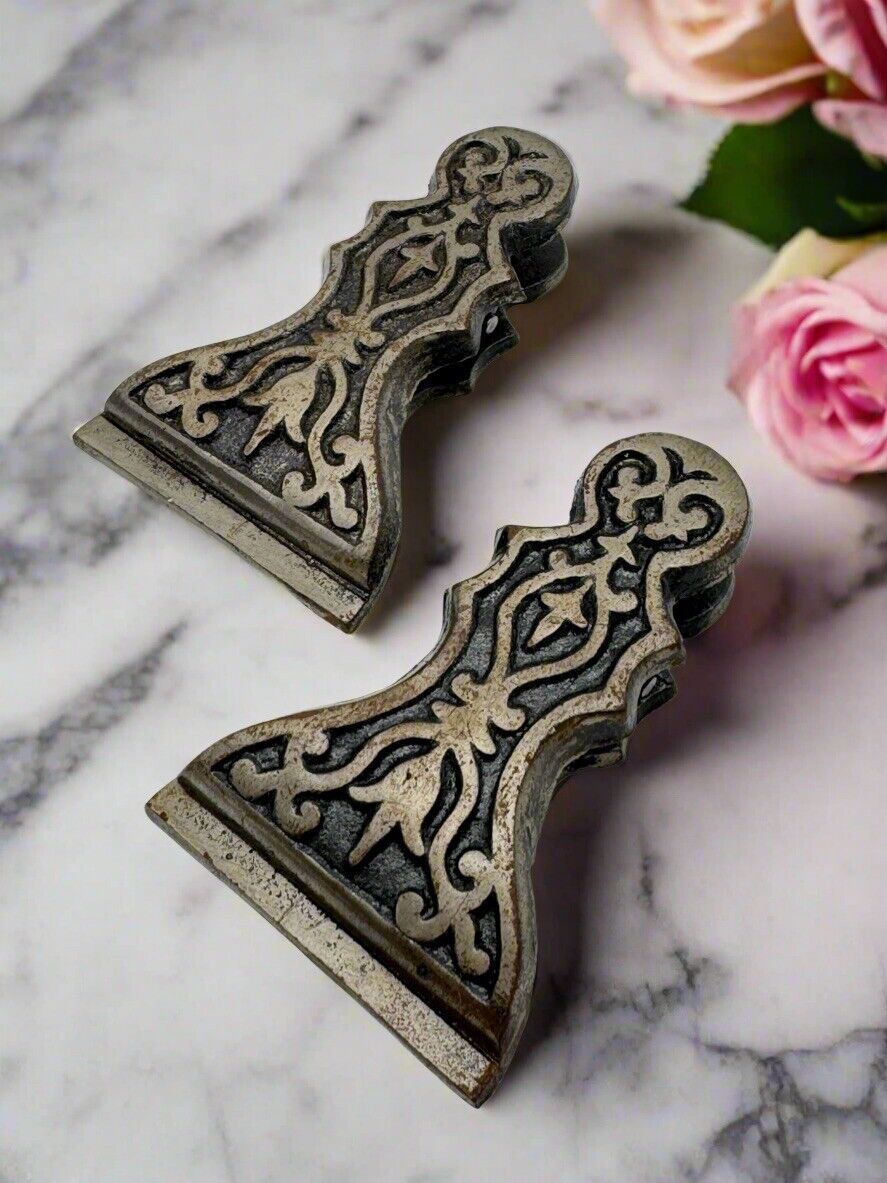 2 Antique Victorian Cast Iron Spring Clip Desk Paperweight Paper Clip Wall Hanger