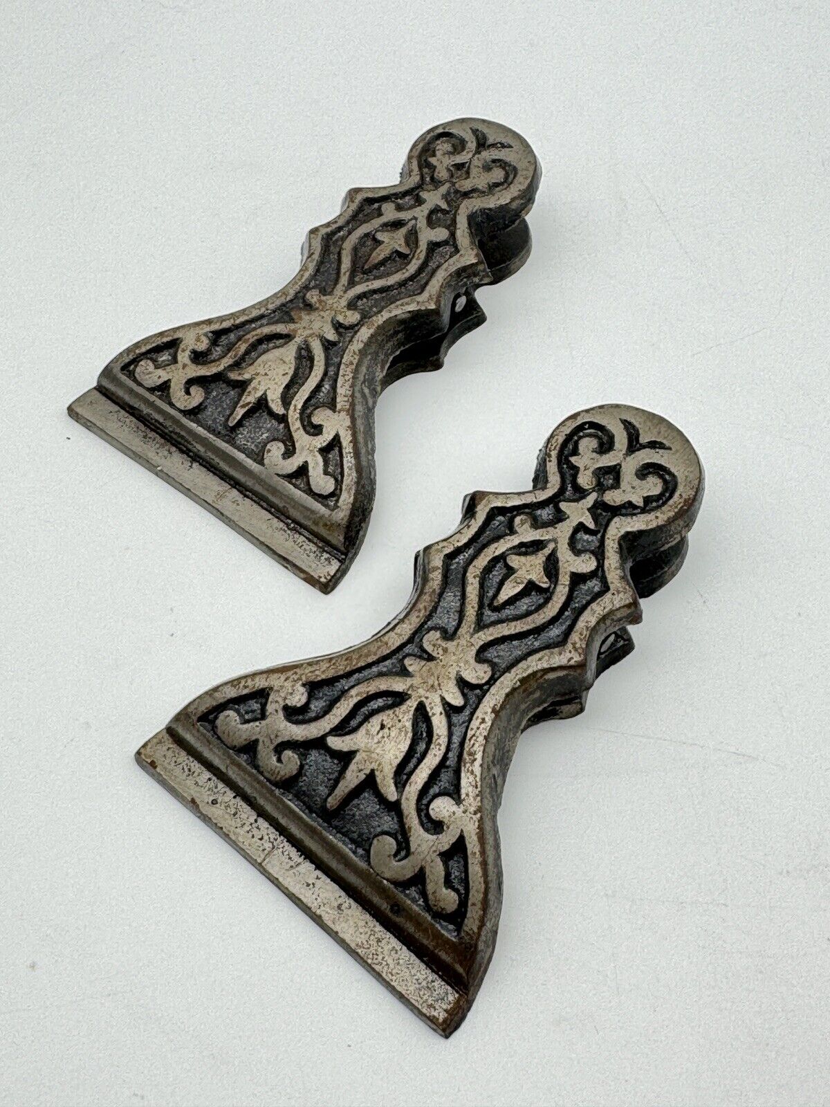 2 Antique Victorian Cast Iron Spring Clip Desk Paperweight Paper Clip Wall Hanger