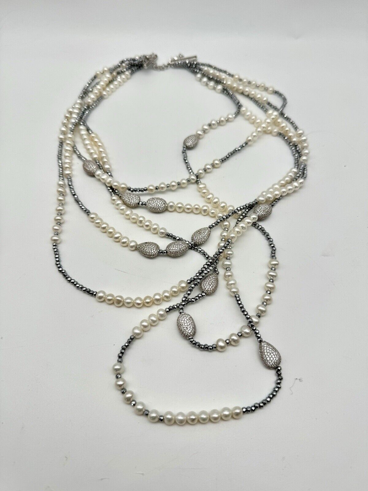 5 Strand Pearl 925 Sterling Silver Necklace 19” Inside SIGNED LUC CN