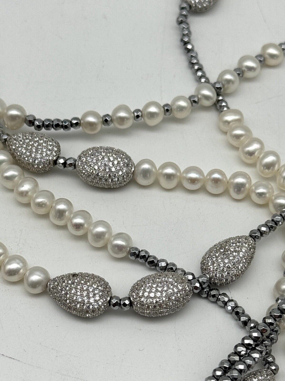 5 Strand Pearl 925 Sterling Silver Necklace 19” Inside SIGNED LUC CN