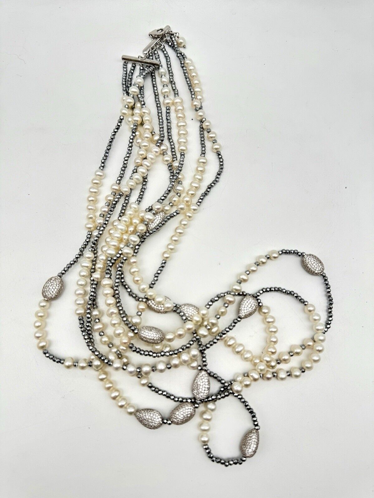 5 Strand Pearl 925 Sterling Silver Necklace 19” Inside SIGNED LUC CN