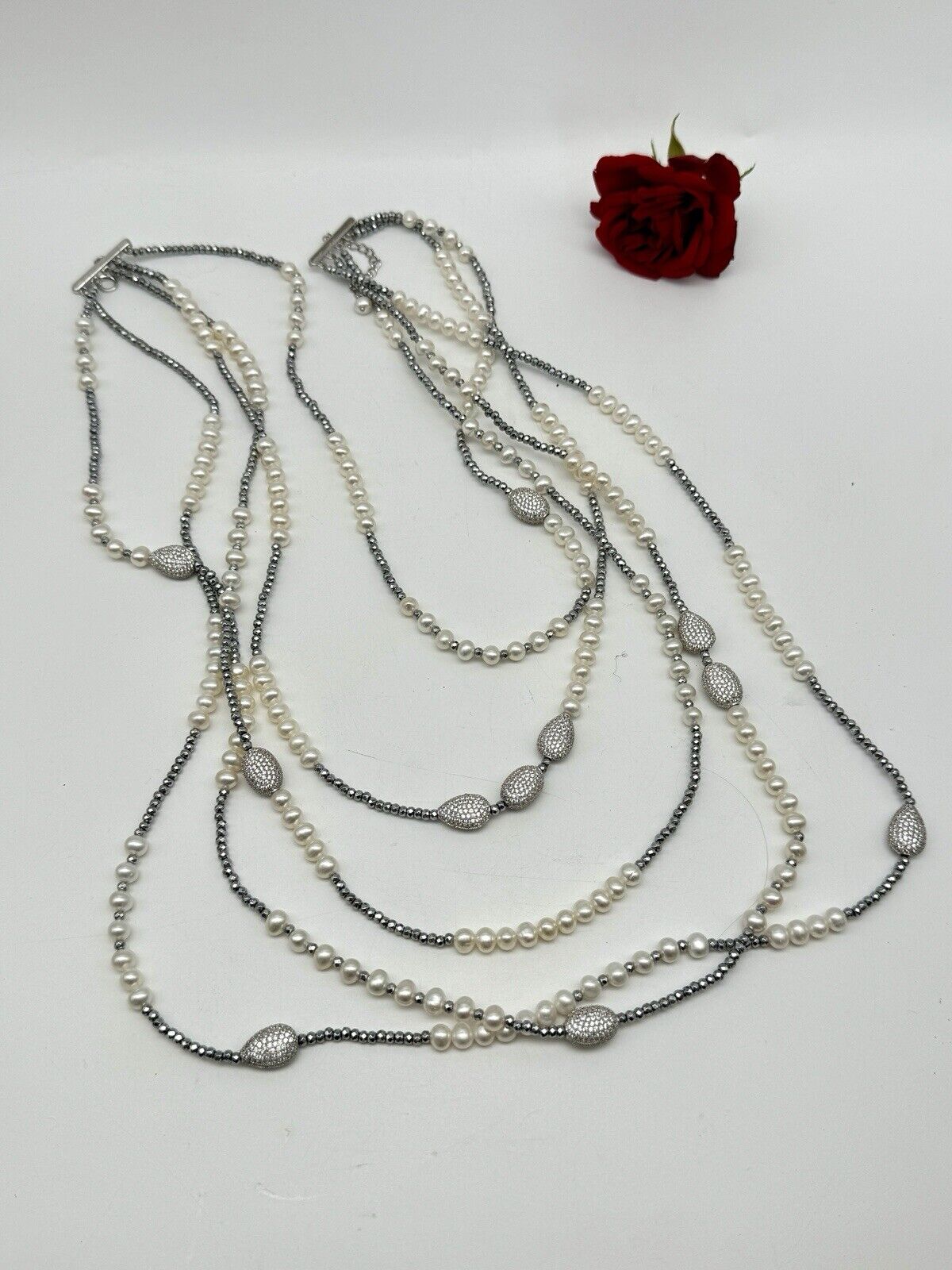 5 Strand Pearl 925 Sterling Silver Necklace 19” Inside SIGNED LUC CN