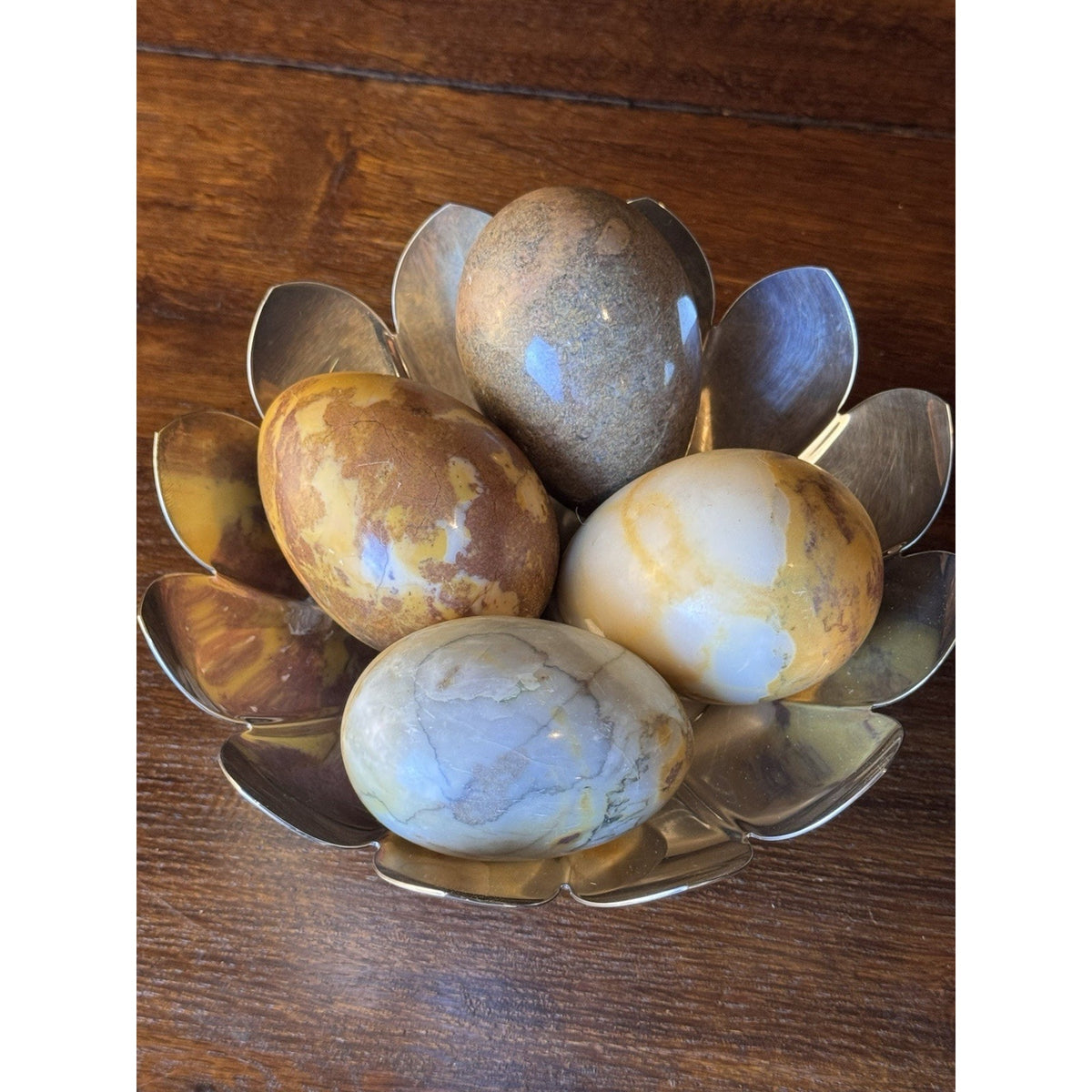 Alabaster Marble Stone Eggs Set of 4 Multicolor Polished Home Decor 3” Set A