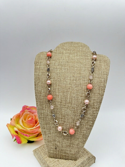 MICHAEL DAWKINS Pink PEARL And Coral BEAD STERLING SILVER NECKLACE 18”