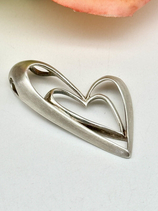 Vintage 925 Sterling Silver Double Heart Pendant