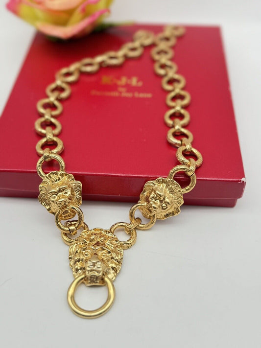 VINTAGE Kenneth Jay Lane Designer Lion Head Door Knocker Necklace with Box