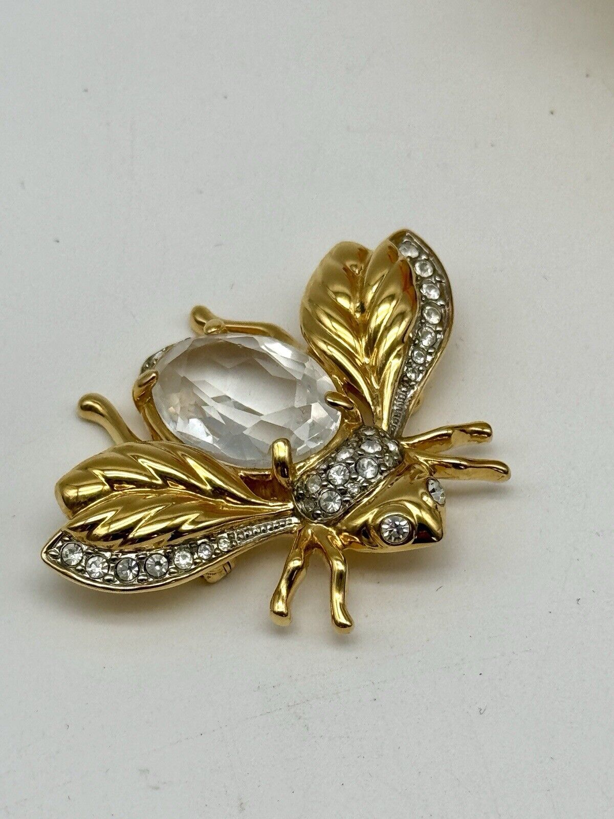 Vintage Bee SWAROVSKI Crystal Brooch Swan SIGNED Goldplated Estate Find