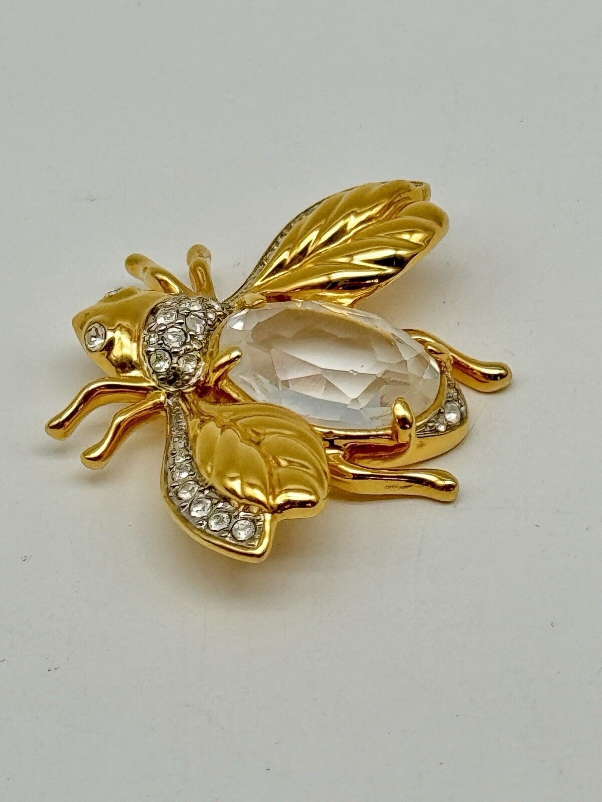 Vintage Bee SWAROVSKI Crystal Brooch Swan SIGNED Goldplated Estate Find