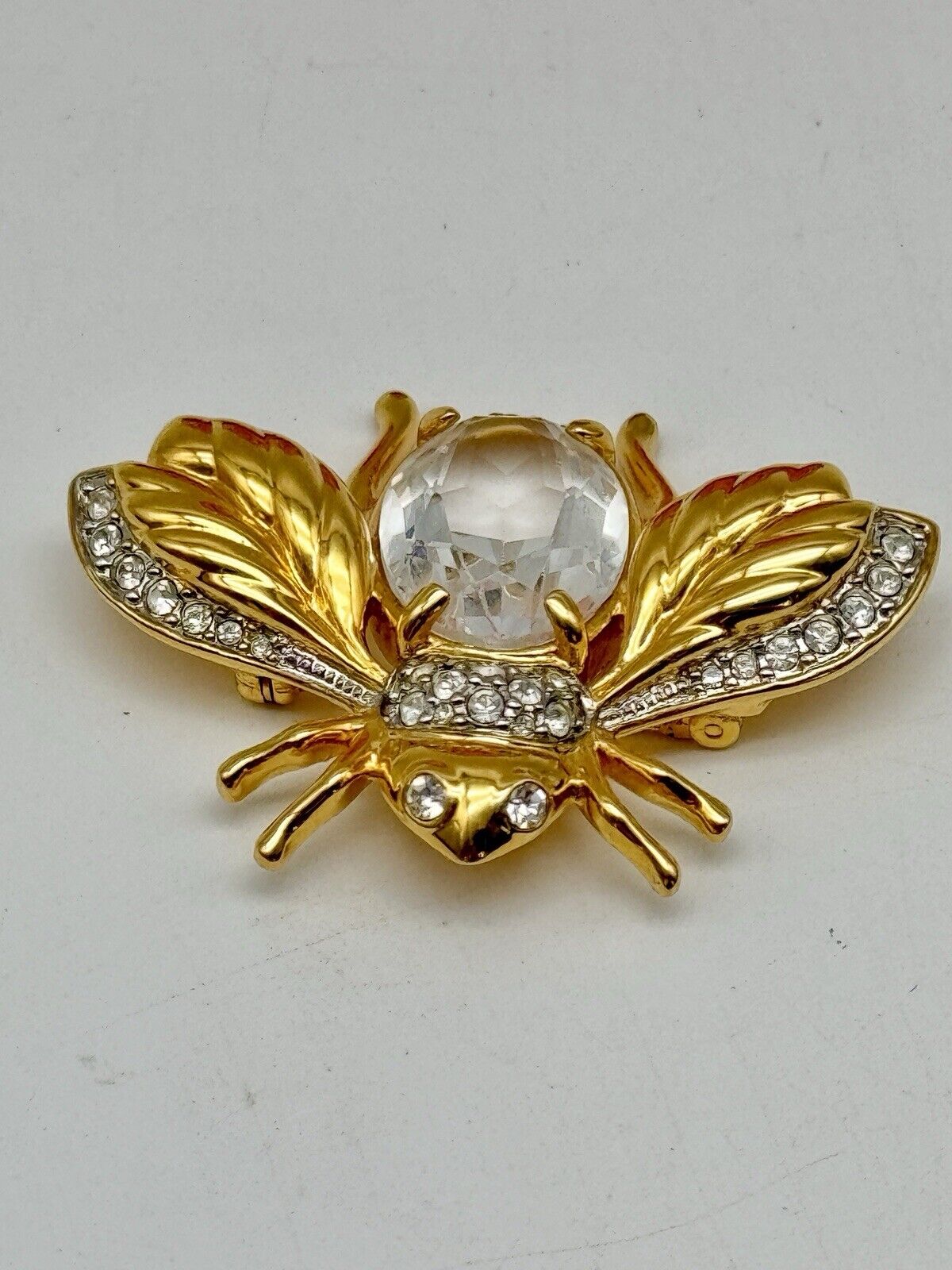 Vintage Bee SWAROVSKI Crystal Brooch Swan SIGNED Goldplated Estate Find