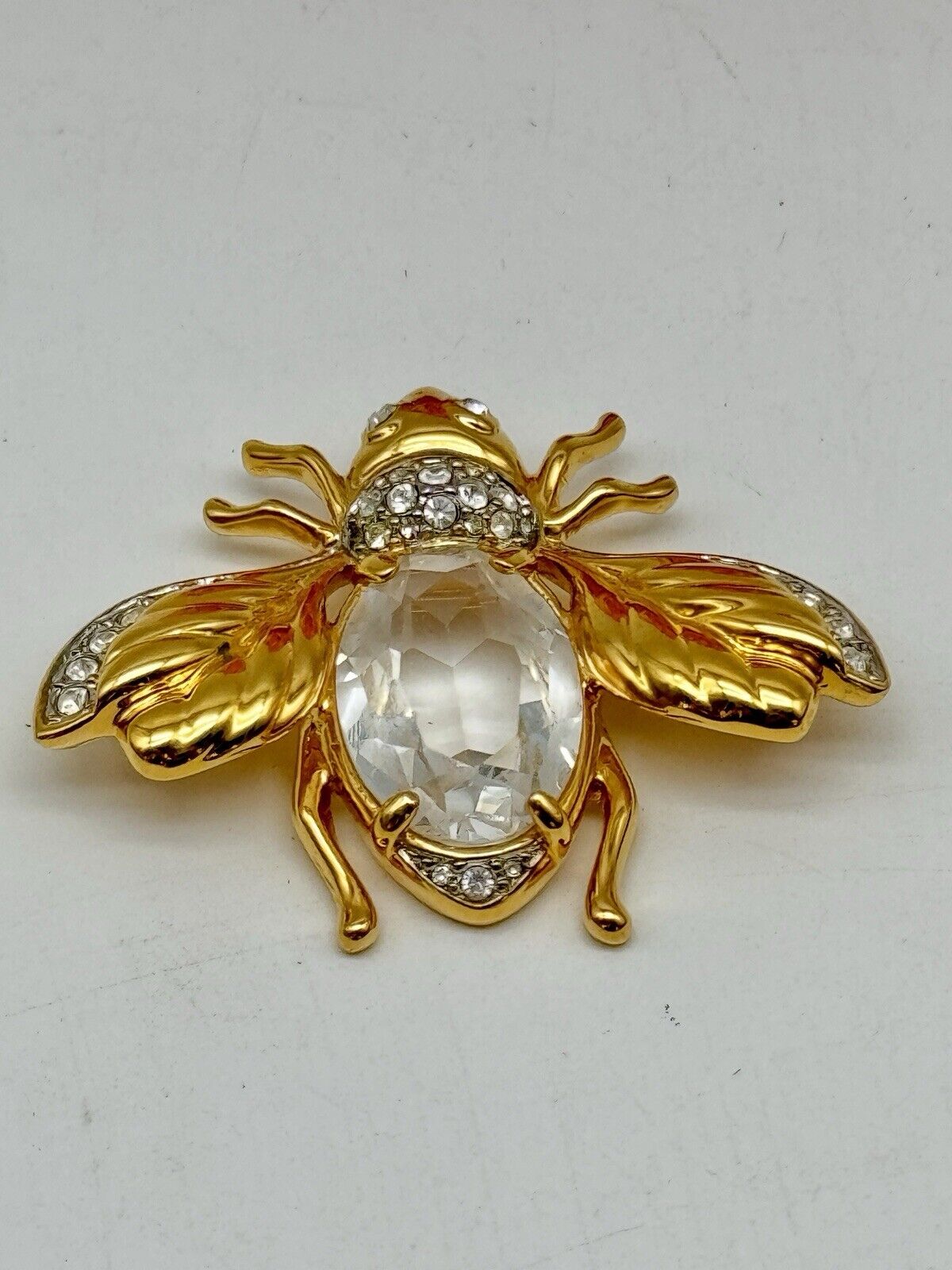 Vintage Bee SWAROVSKI Crystal Brooch Swan SIGNED Goldplated Estate Find