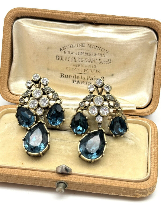 HEIDI DAUS Blue & Clear Rhinestone Dangler Earrings ESTATE FIND