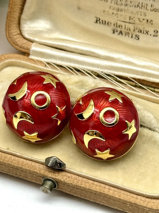 Kenneth Jay Lane Celestial Red Moon Stars Earrings ESTATE FIND