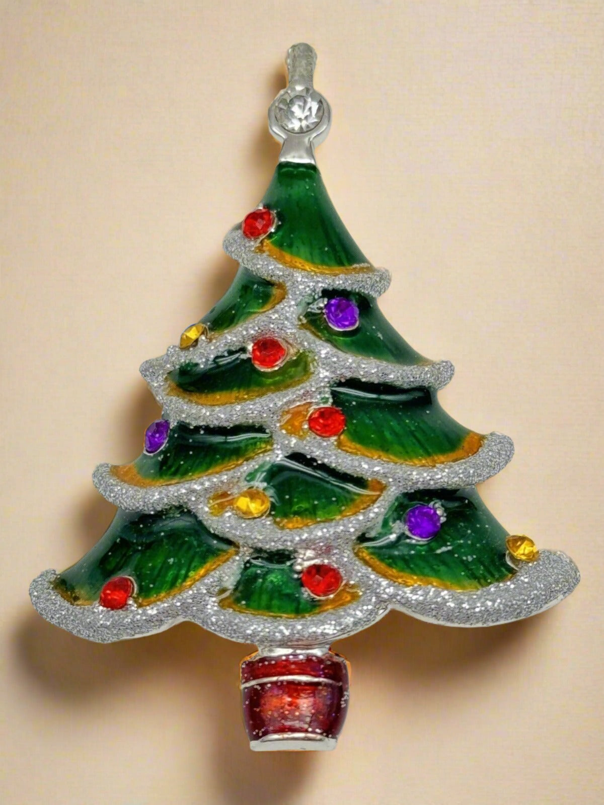 Vintage Christmas Tree Brooch Pin Enameled Estate Find