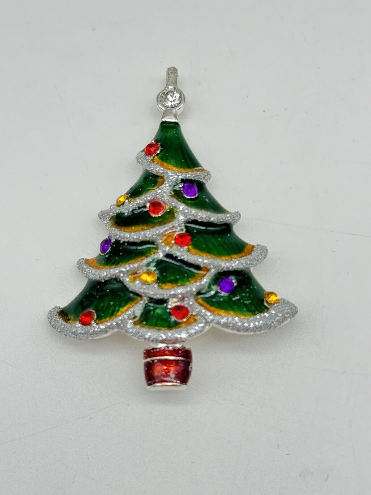 Vintage Christmas Tree Brooch Pin Enameled Estate Find