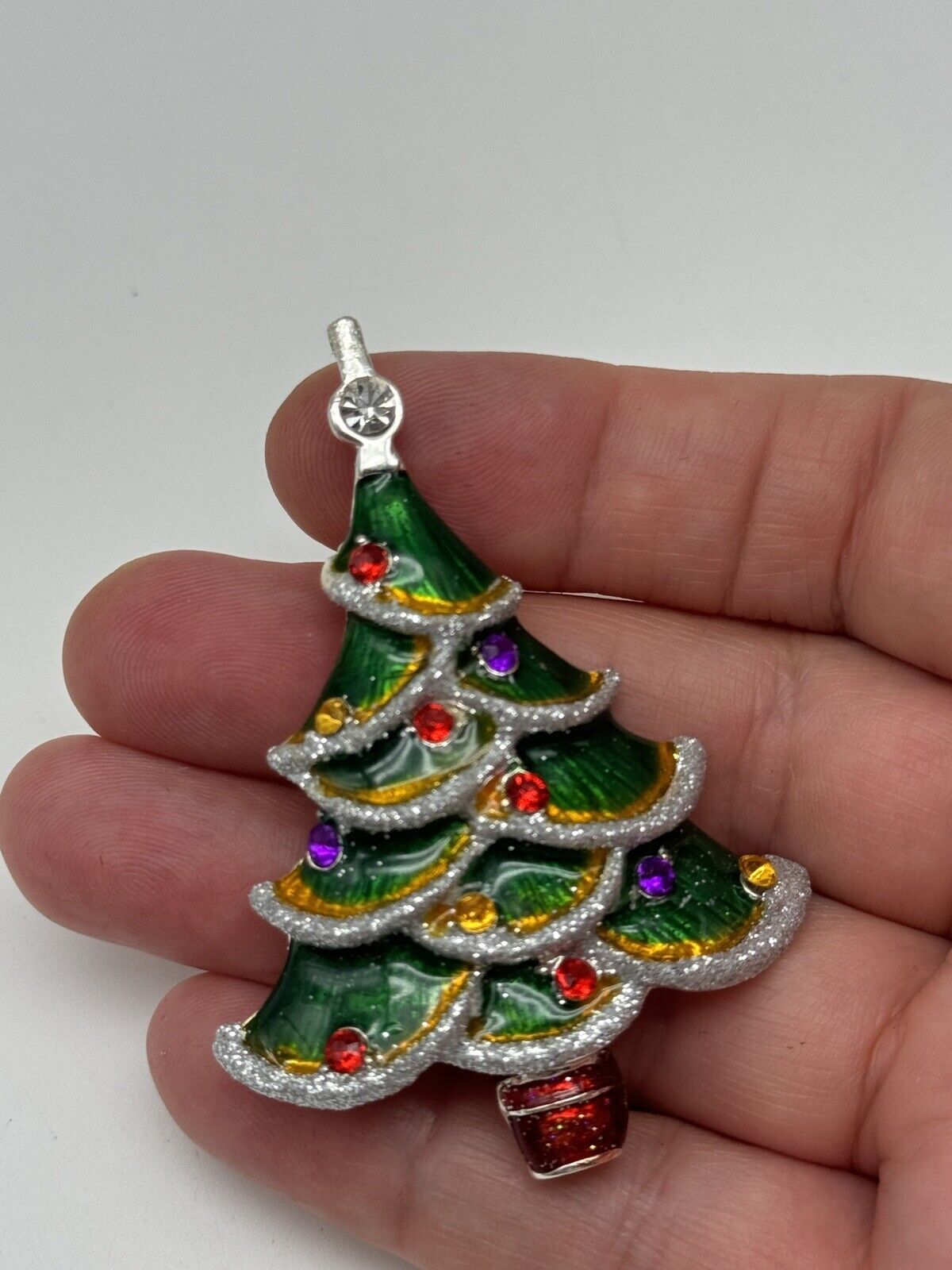 Vintage Christmas Tree Brooch Pin Enameled Estate Find