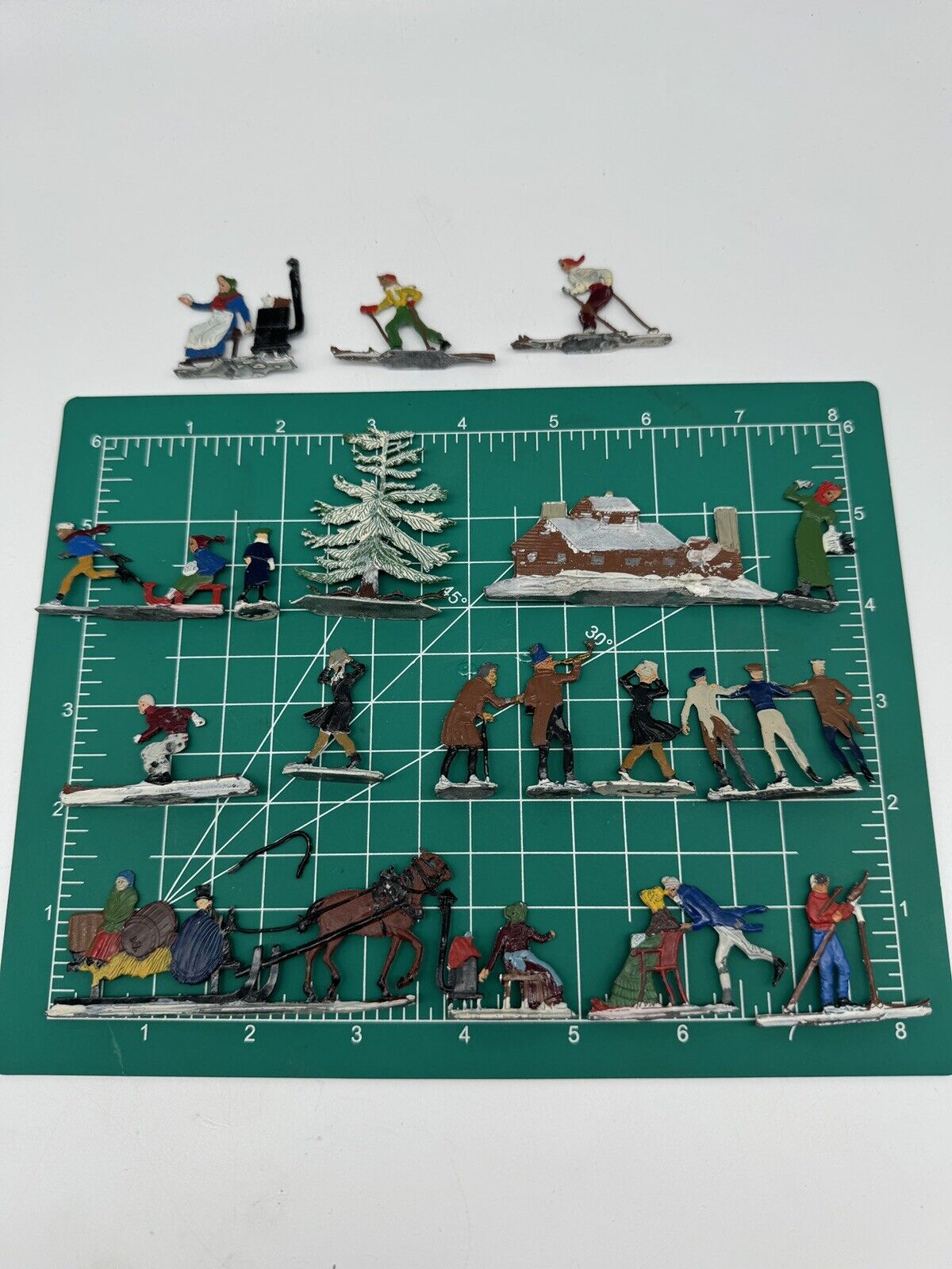 Christmas Village Authentic Antique 1920’s Hans Heinricksen Victorian Flat Lead Figures 18 Pcs .A.