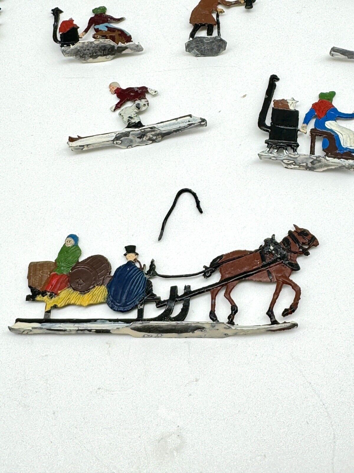 Christmas Village Authentic Antique 1920’s Hans Heinricksen Victorian Flat Lead Figures 18 Pcs .A.