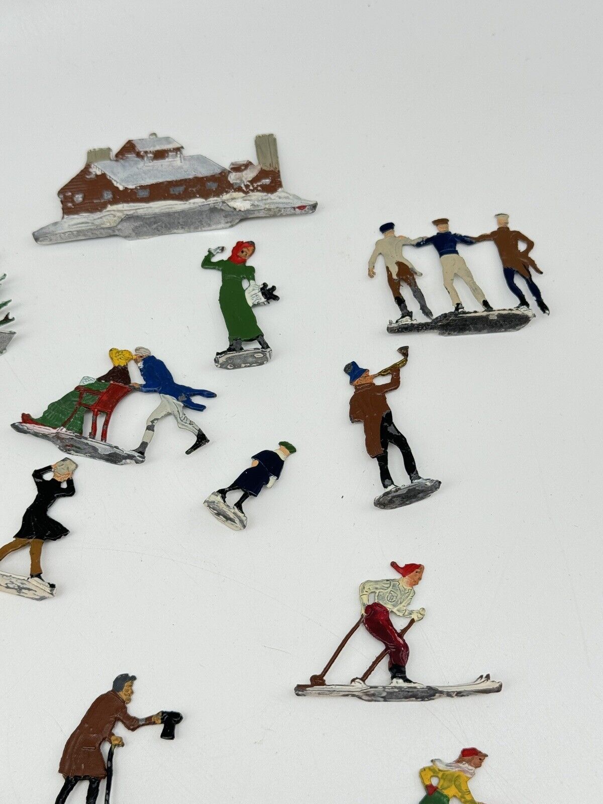 Christmas Village Authentic Antique 1920’s Hans Heinricksen Victorian Flat Lead Figures 18 Pcs .A.