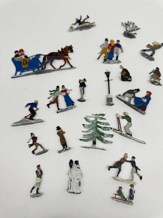 Christmas Village Authentic Antique 1920’s Hans Heinricksen Victorian Flat Lead Figures 20 PCs   B