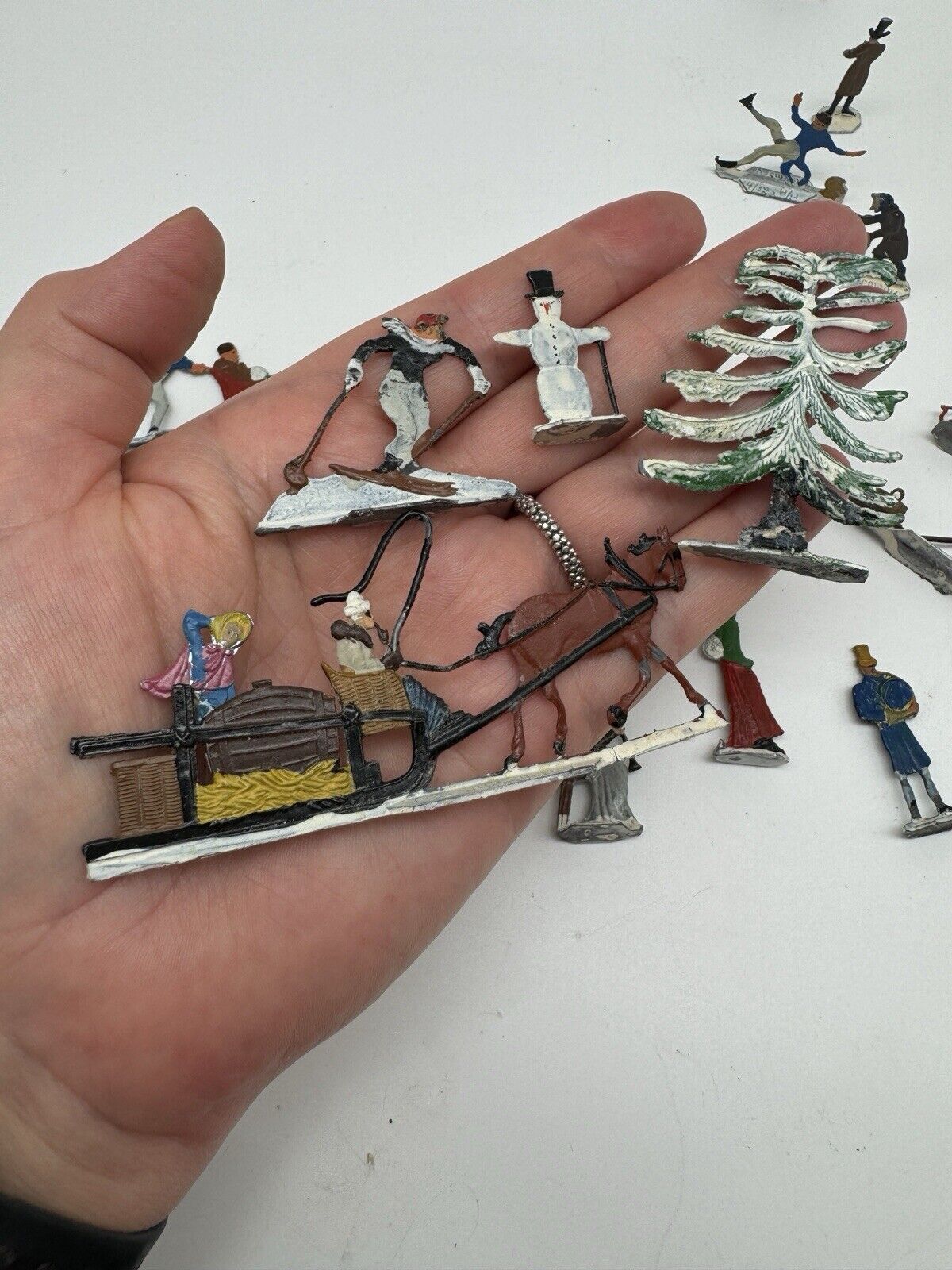 Christmas Village Authentic Antique 1920’s Hans Heinricksen Victorian Flat Lead Figures 18 PCs .C.