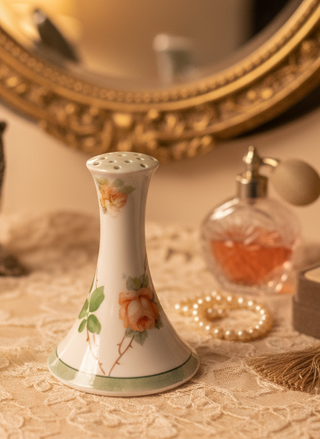 Vintage German Hat Pin Holder Peach Rose Design Cork On Bottom