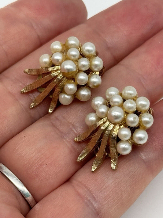 Vintage Faux Pearl Goldtone Clip-on Earrings ESTATE FIND